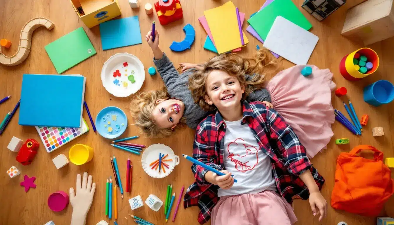 Kinder spielen mit selbstgemachtem Spielzeug