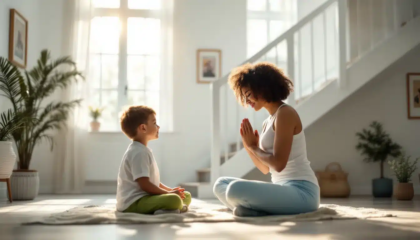 Familien-Yoga im hellen Raum