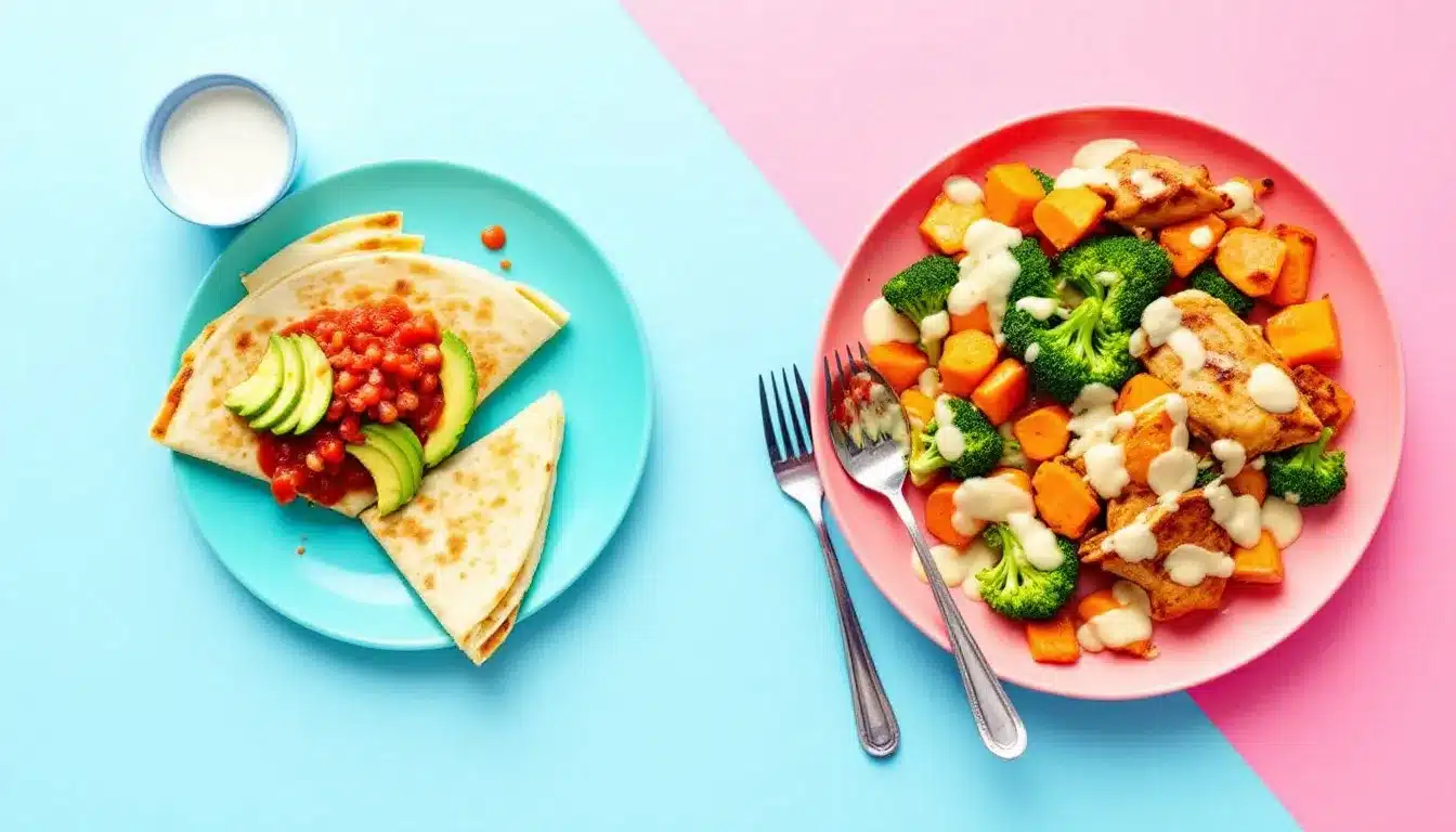 Köstliche Mahlzeit mit Quesadillas und Gemüse