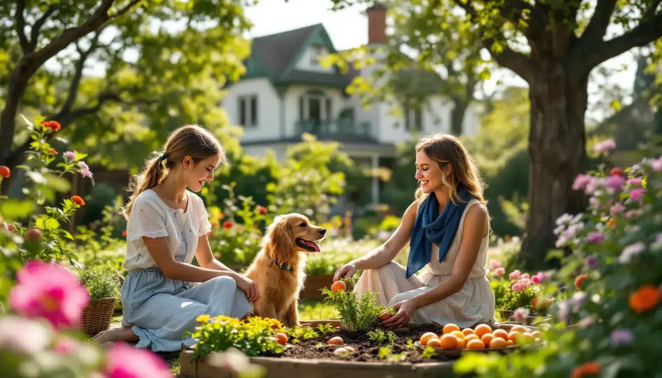 Kinder spielen im Garten