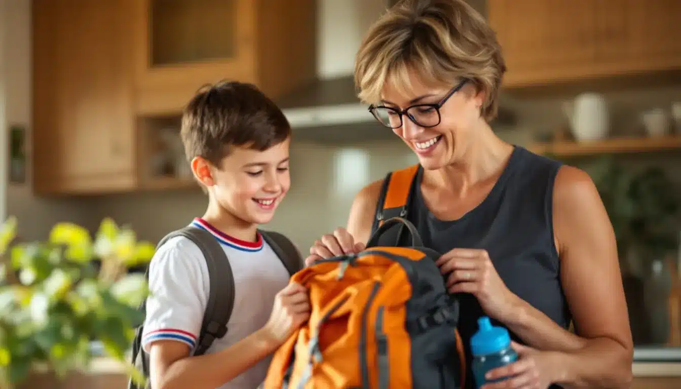 Peanut-Free Snacks für die Schule – Szene in der Küche mit Mutter und Kind.