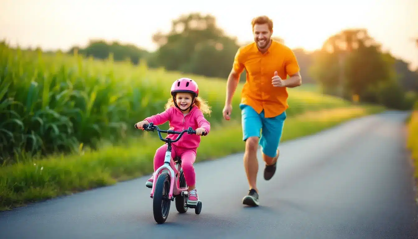 Eltern und Kind fahren Fahrrad