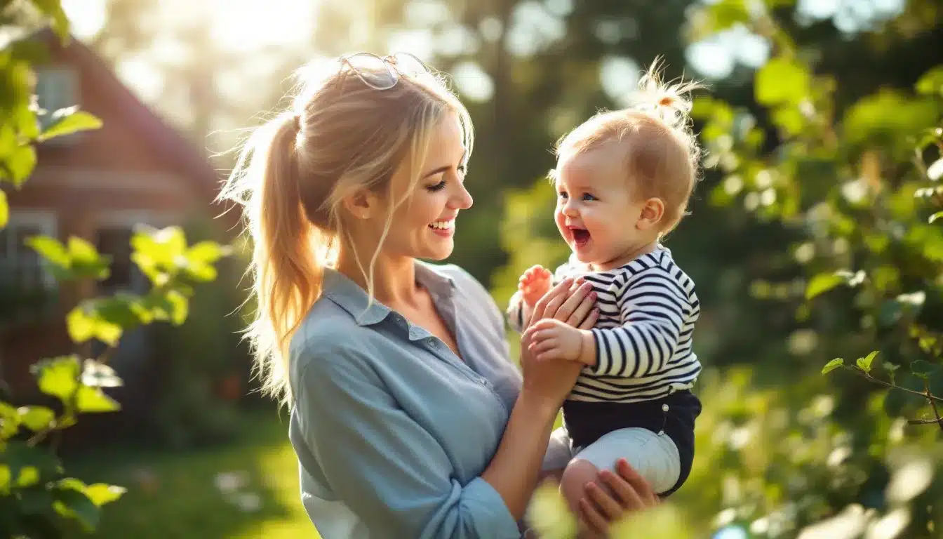 Mutter und Kind verbringen einen schönen Moment im Freien