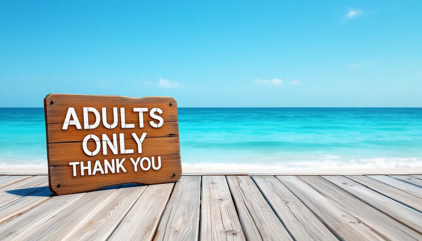 Schild 'Adults Only' an einem ruhigen Strand