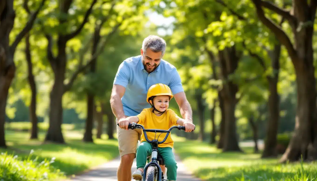 Vater und Kind beim Fahrrad fahren