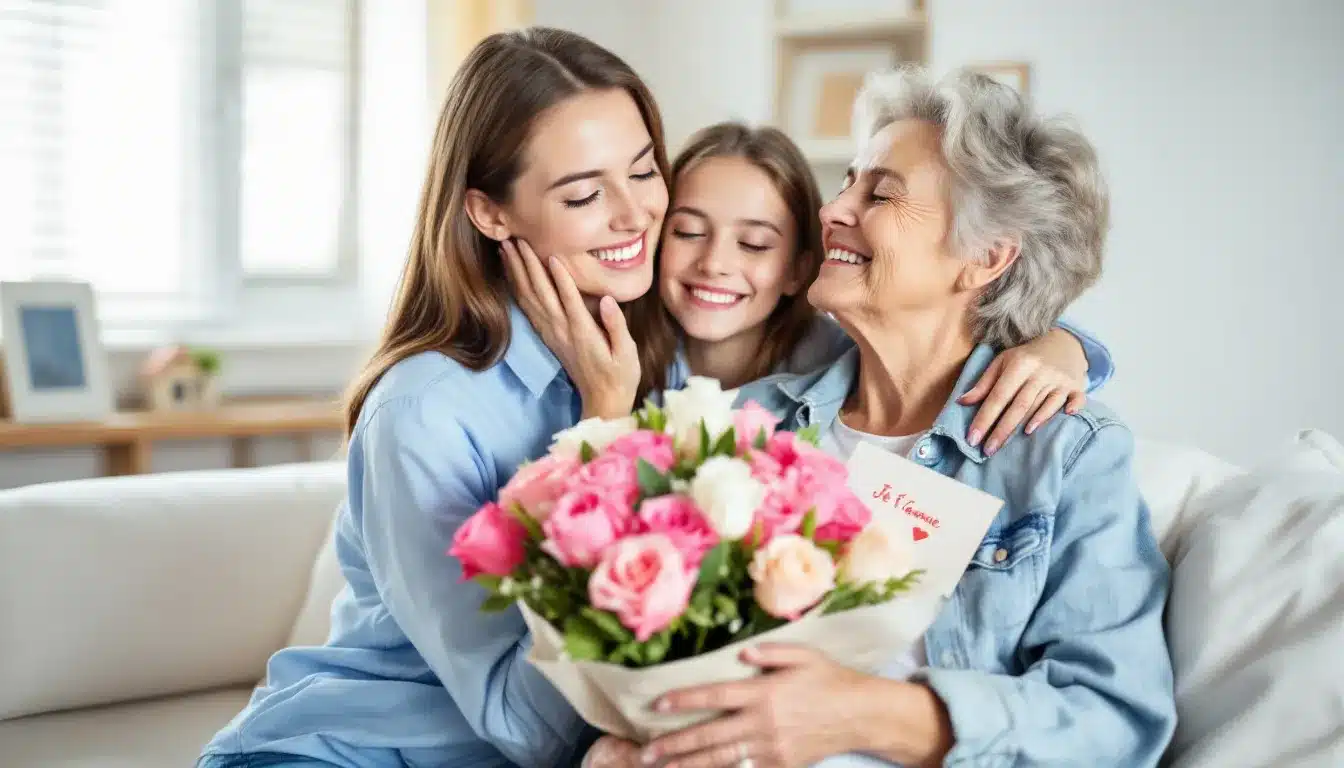 Eine Mutter wird von ihrem Kind umarmt