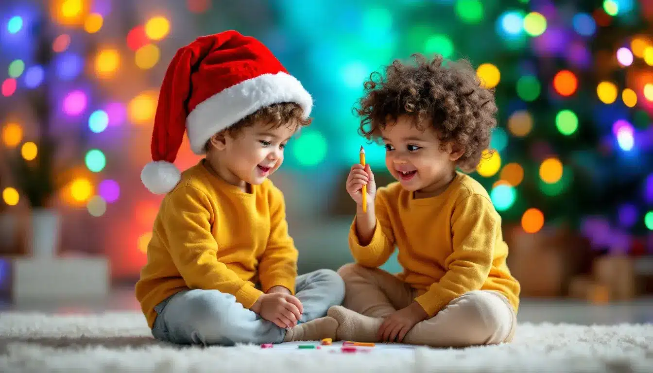 Kreativer Nikolaus-Zauber: Kind mit Stift und Santa-Mütze