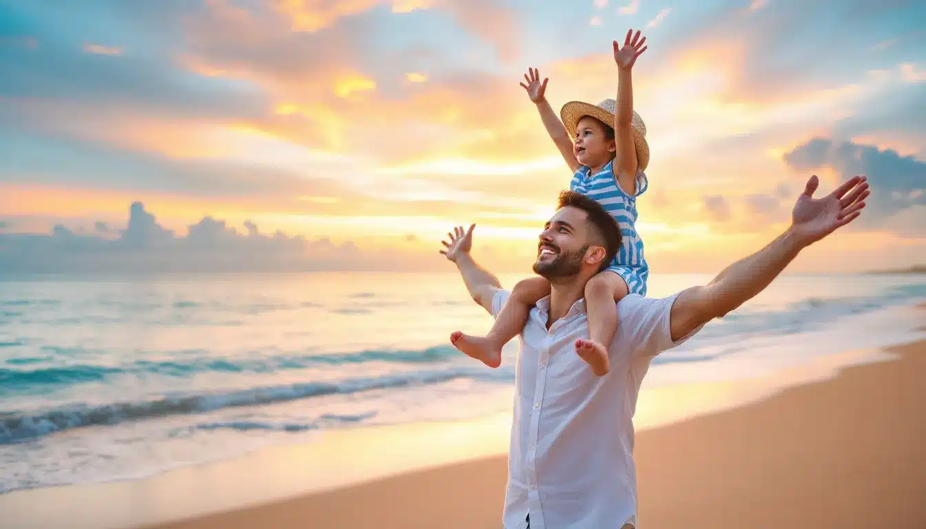 Vater mit Kind am Strand