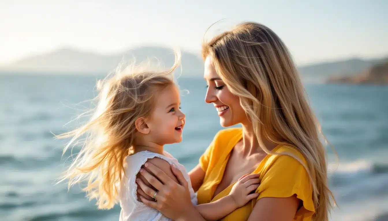 Mutter und Tochter am Meer