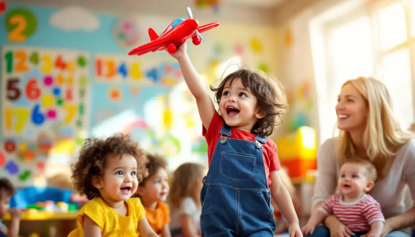 Kind mit Spielzeug-Flugzeug
