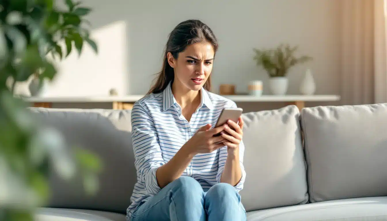Frau Wilkens gestikuliert mit dem Smartphone