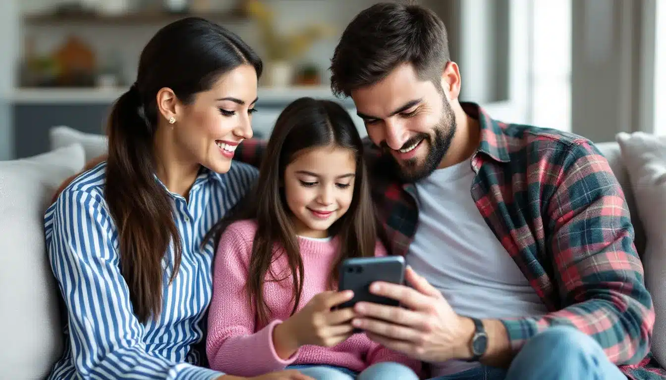 Familie mit Smartphone