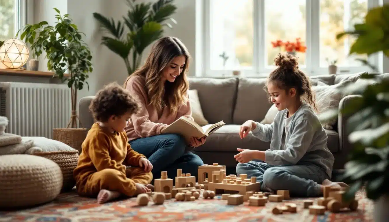 Familie beim gemeinsamen Spielen ohne Bildschirme